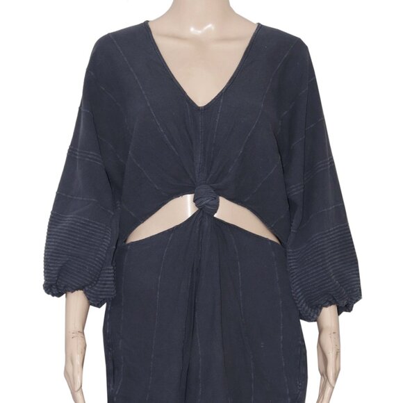 Free People Free-Est - Knotty But Nice Romper Black Textured L - Picture 3 of 7